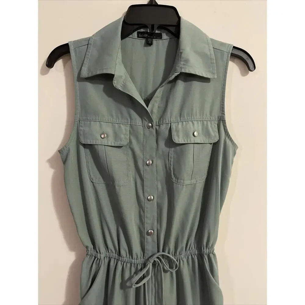 Bebop Womens Small Green Elastic Waist Pant Style Sleeveless Jumpsuit! A1388 - Picture 1 of 9